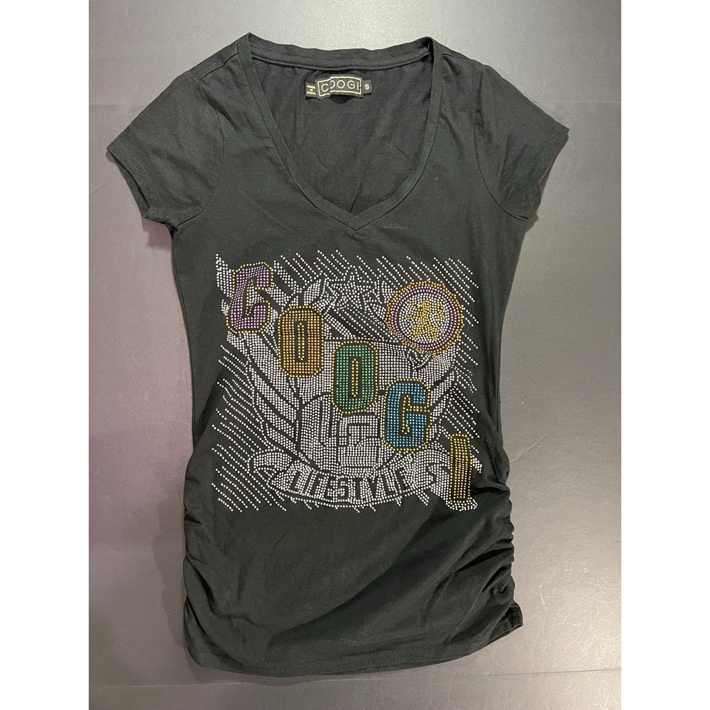 Y2K Grunge Coogi V Neck Shirt Women's Small Rhinestone Logo